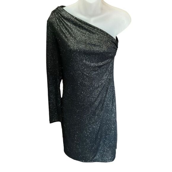 Allen B by Allen Schwartz Black Sparkle One-Sleeve Mini Glitter Party Dress XS - Picture 1 of 8